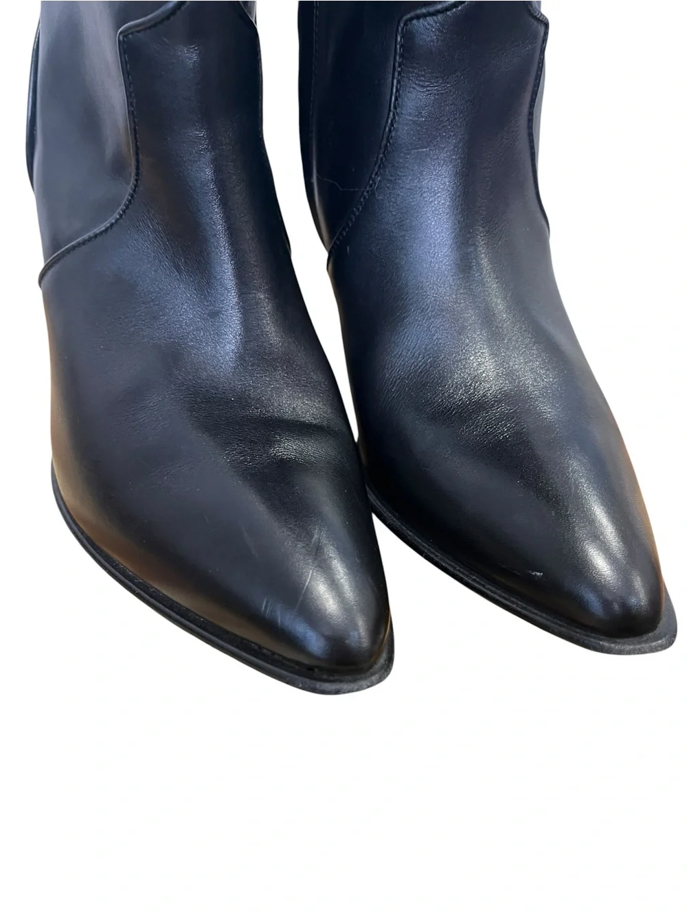 Avellini Black Leather Knee High Boots Pointed Toe Block Heel Italy EU 39